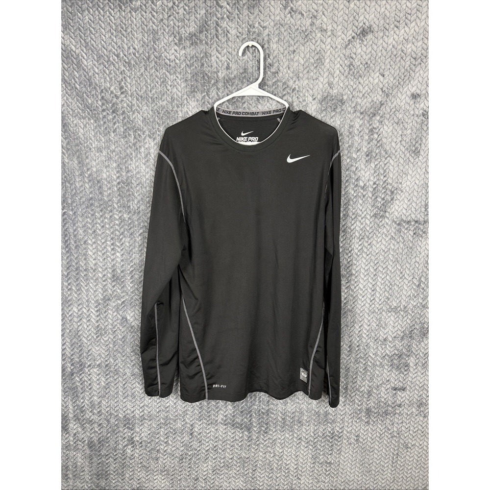 Nike Mens Large Pro Combat Hyperwarm Shield Dri-Fit Performance Black Shirt